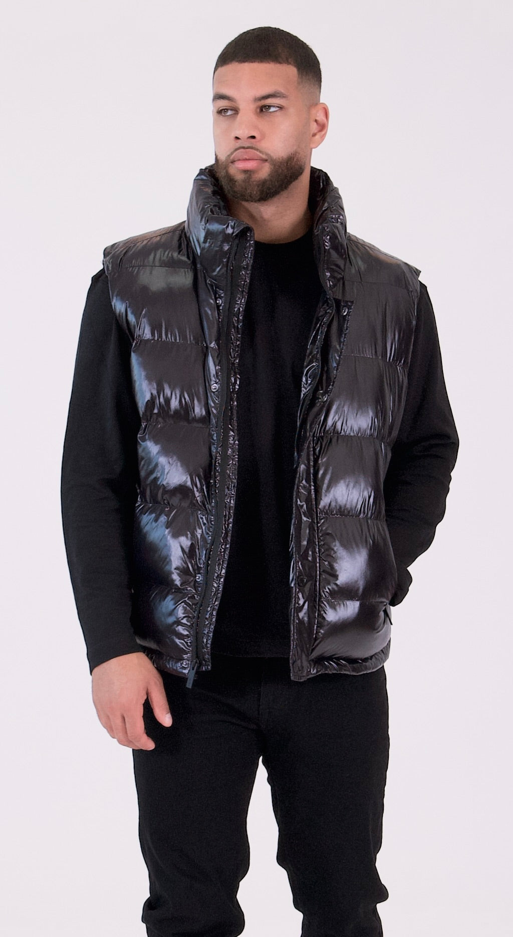 PUFFER VEST Black Ciré Sheen – Sicily Clothing