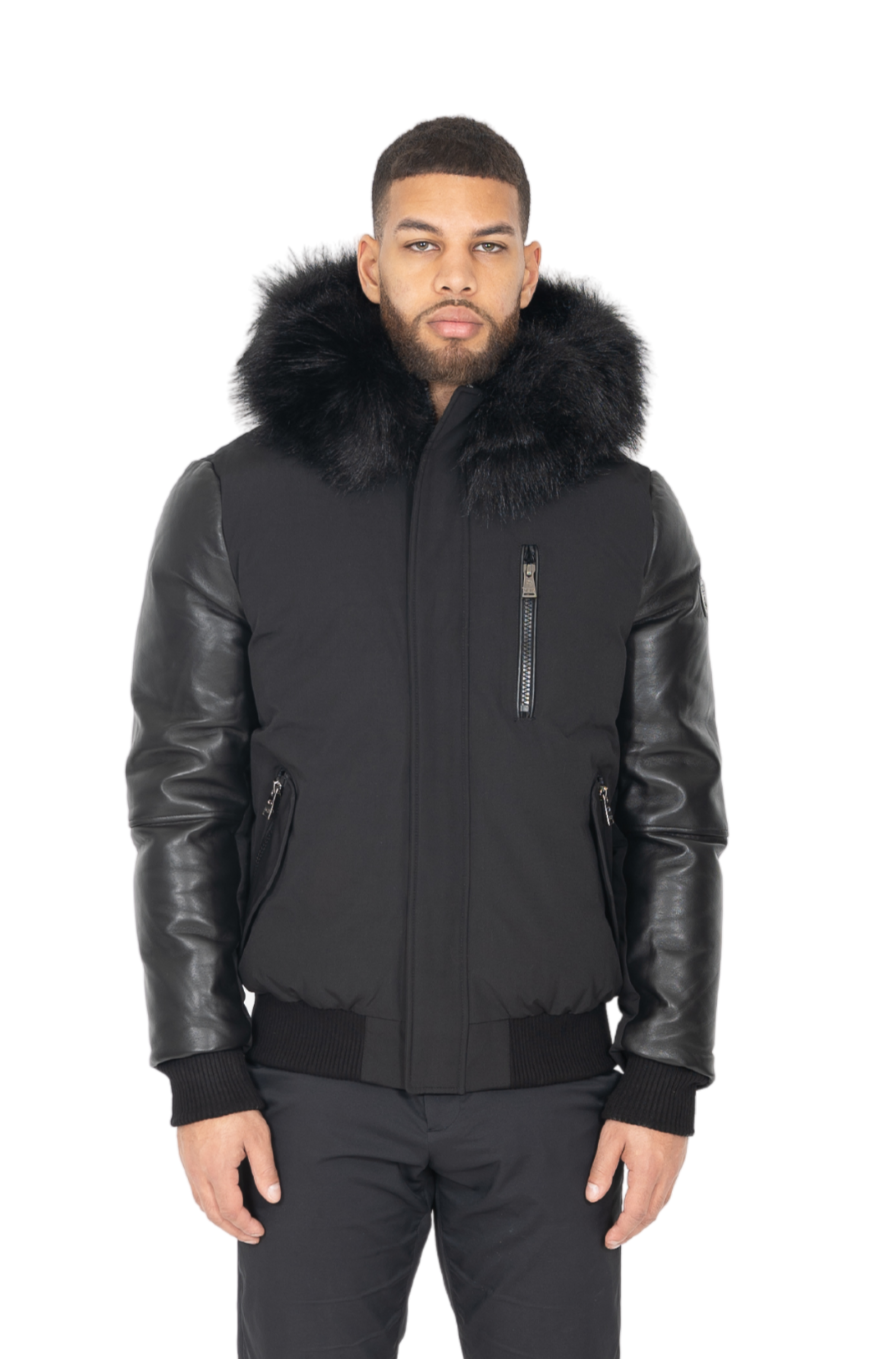 Black bomber with fur top hood